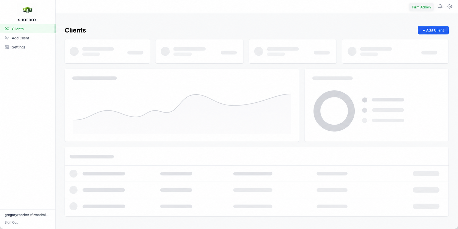 Shoebox app dashboard showing client document collection